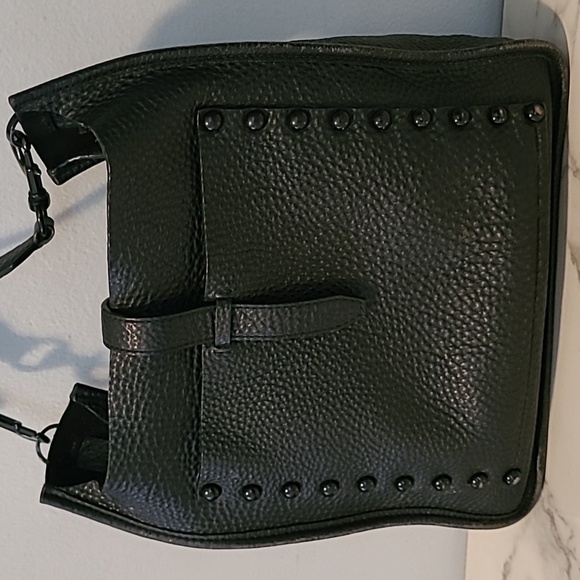 Rebecca Minkoff Unlined Feed Black Pebbled Leather Studded Slouchy Crossbody Bag - Picture 4 of 15